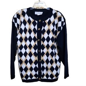 Norton McNaughton Black and White Cardigan with Gold Accents